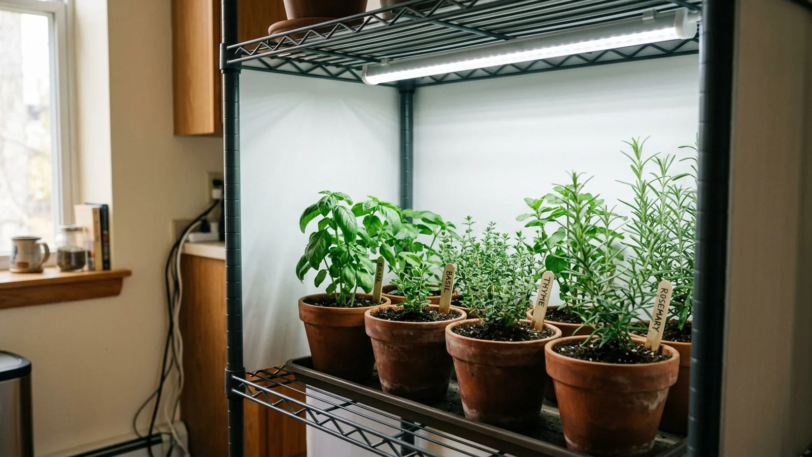 Illustration contrasting a flat matte reflective panel with a crumpled foil surface on the inside wall of a small grow light shelf