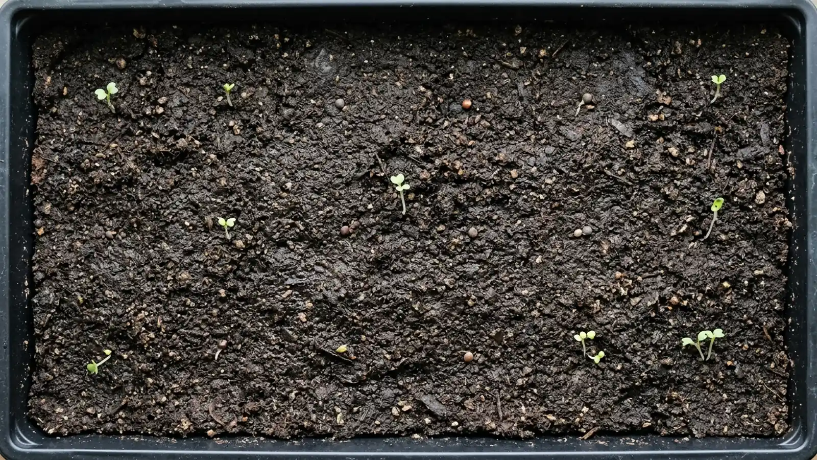 Side-by-side microgreens trays showing normal germination next to a bare, ungerminated tray
